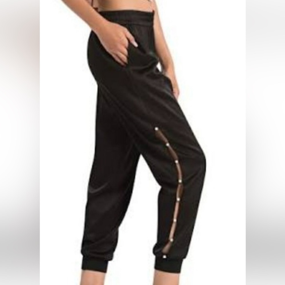 Alice and Olivia Satin Pearl Embellished Joggers with slit - Size S